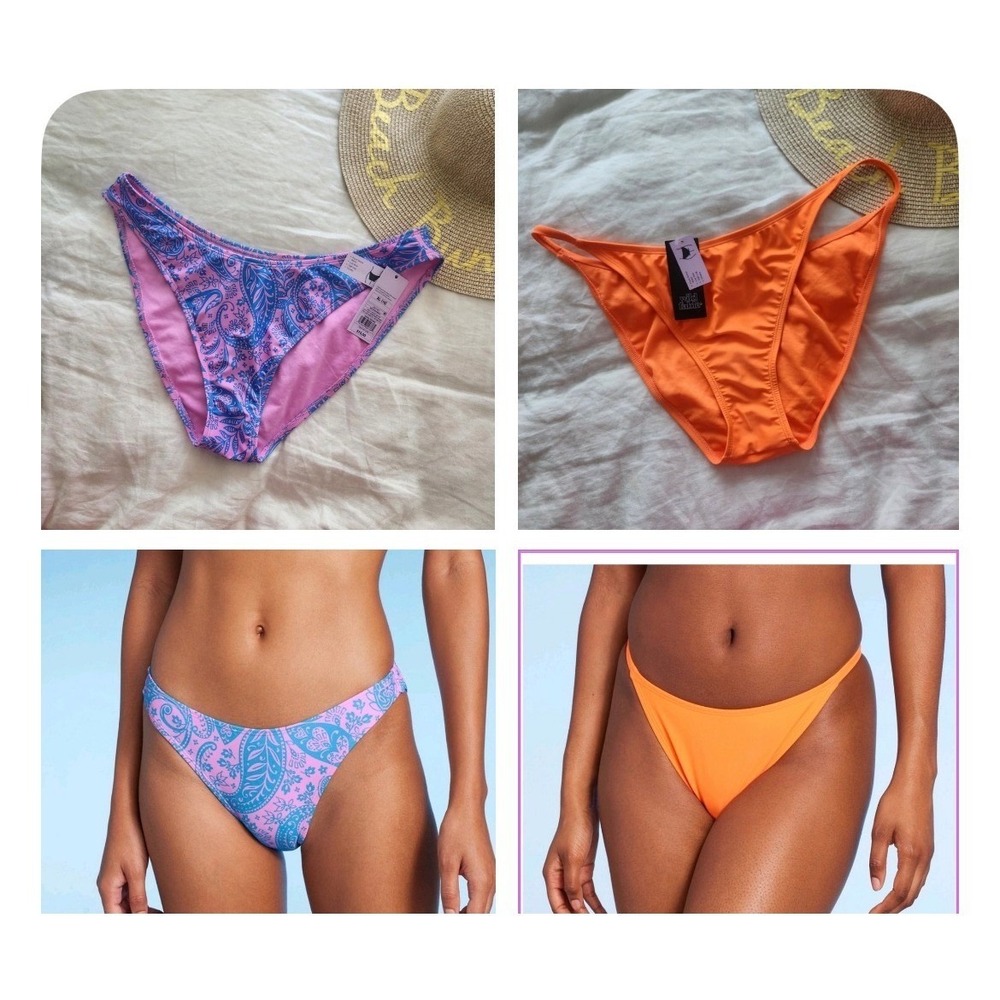 NWT High Leg Cheeky Bikini Bottom 2pc Set XL Orange & Paisley Pink Blue